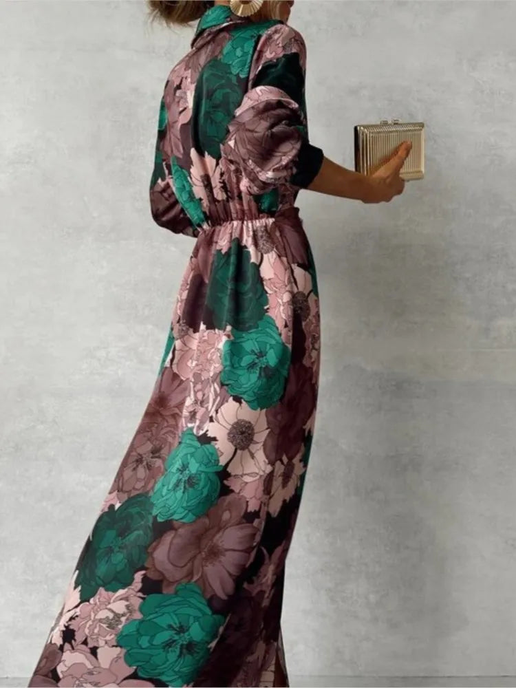 Women's Maxi Dress Floral Print Lightweight Woven Fabric