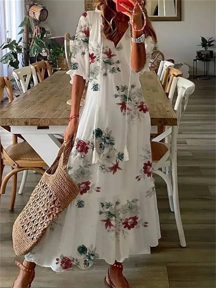 Women’s Maxi Dress – Floral Print – Lightweight Fabric – V-Neck – 3/4 Sleeve Casual Fit 0