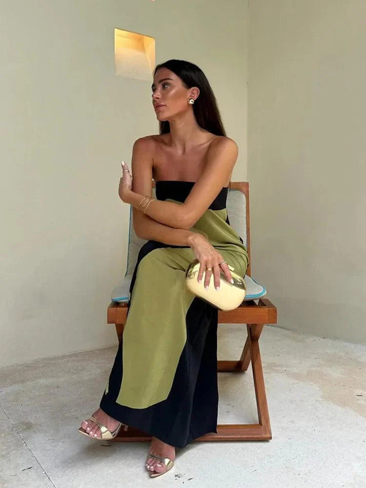 Women’s Maxi Dress – Strapless – Lightweight Fabric – Column Silhouette – Abstract Print 2