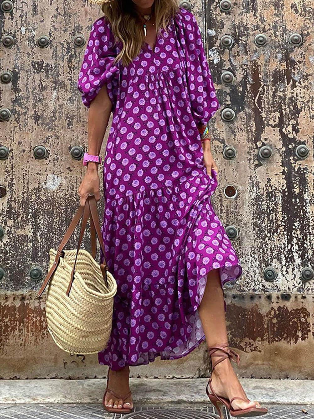 Women’s Maxi Dress – V-Neck – Tiered Skirt – Loose Fit – Lightweight Casual Style 6