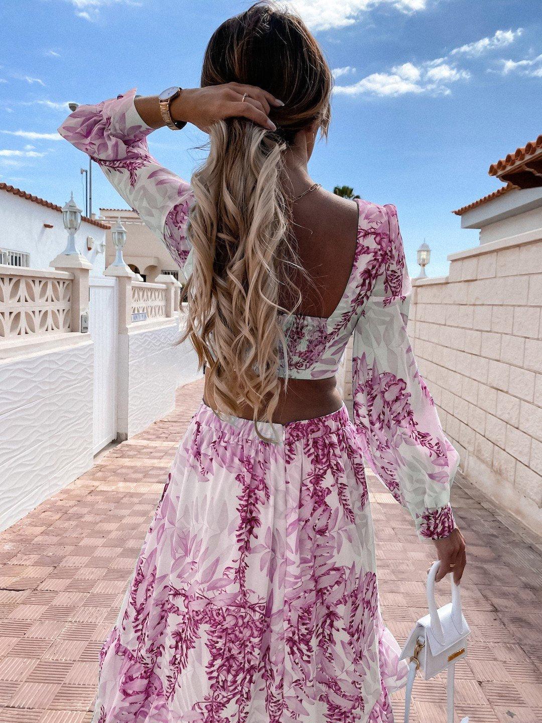 Women’s Maxi Dress – V-Neck – Waist Cut-Out – Long Puff Sleeve – Flowy Fit 4