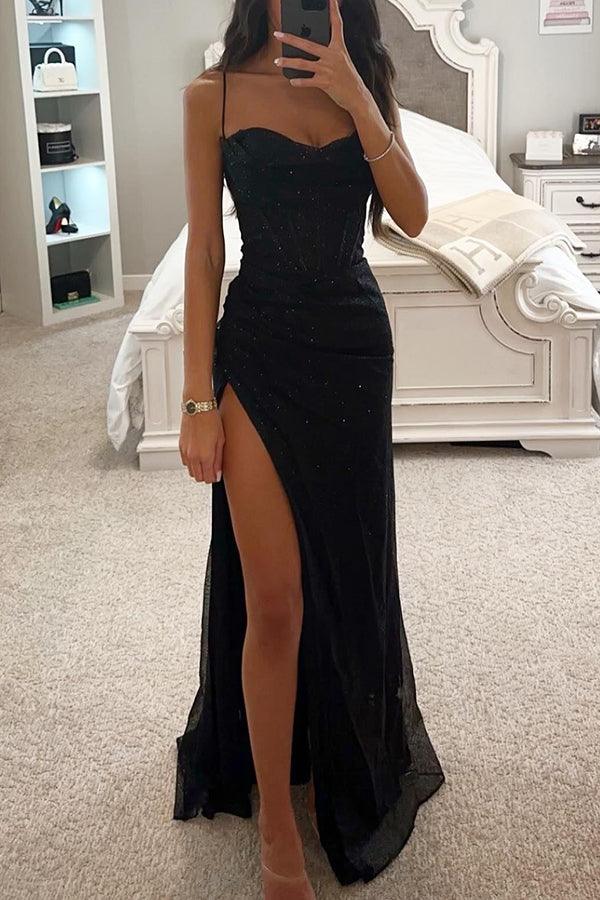 Women's Satin Corset Slit Maxi Dress - Elegant Formal Gown 0