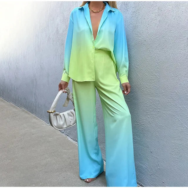 Women's Silky Satin Jumpsuit with Wide-Leg Fit and Button-Down Long Sleeves for Casual or Evening Wear 1