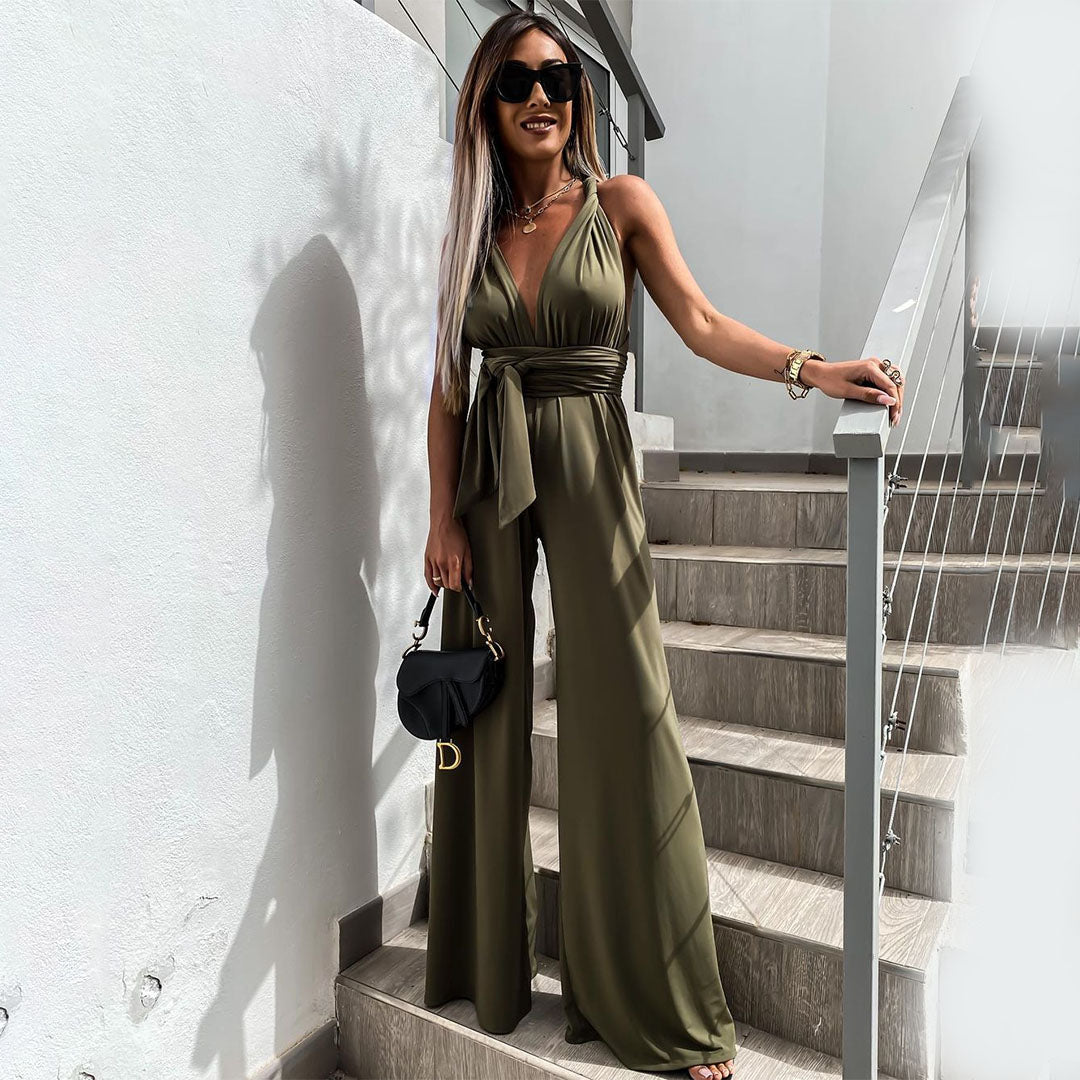 Women's elegant jumpsuit with a deep v-neckline 0
