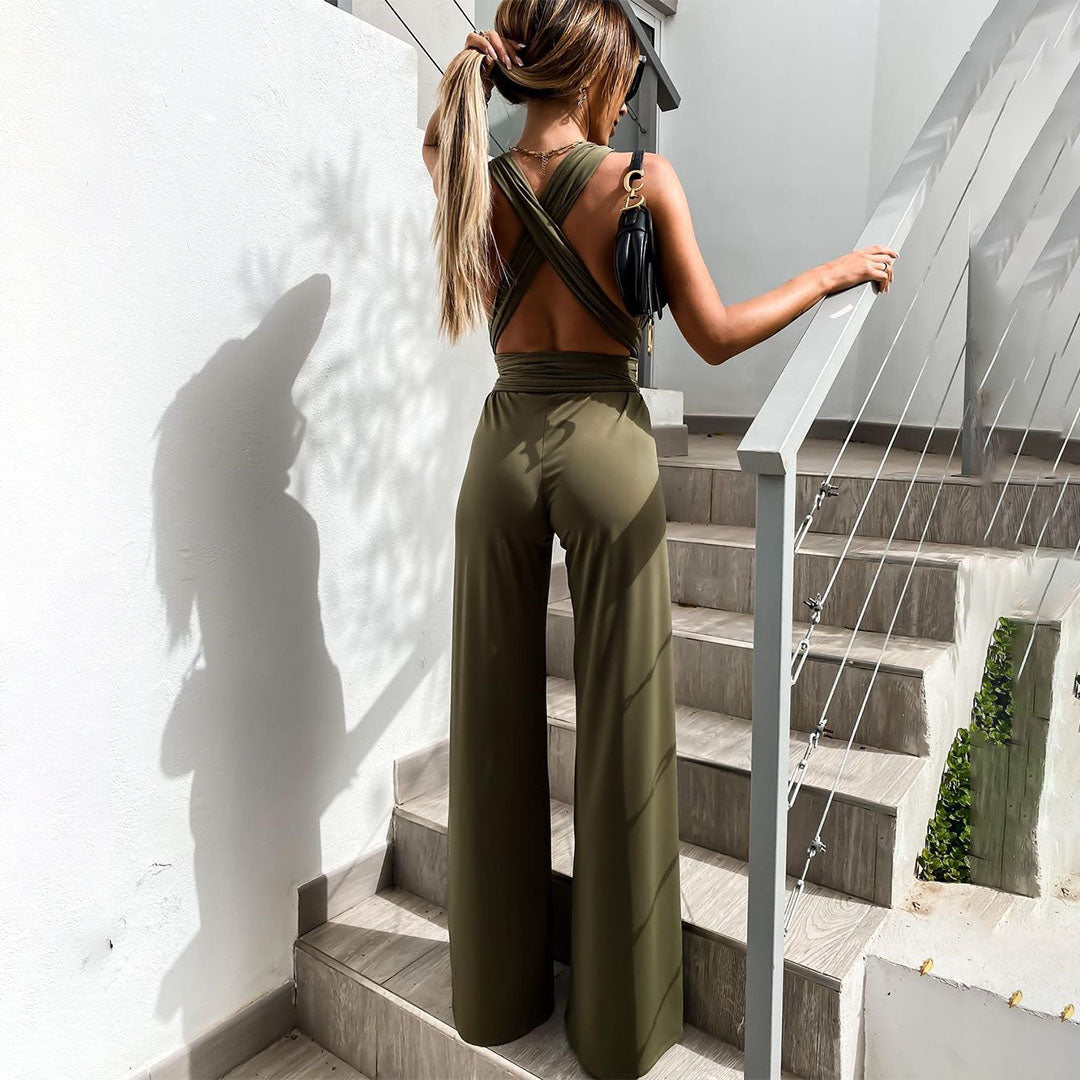 Women's elegant jumpsuit with a deep v-neckline 1