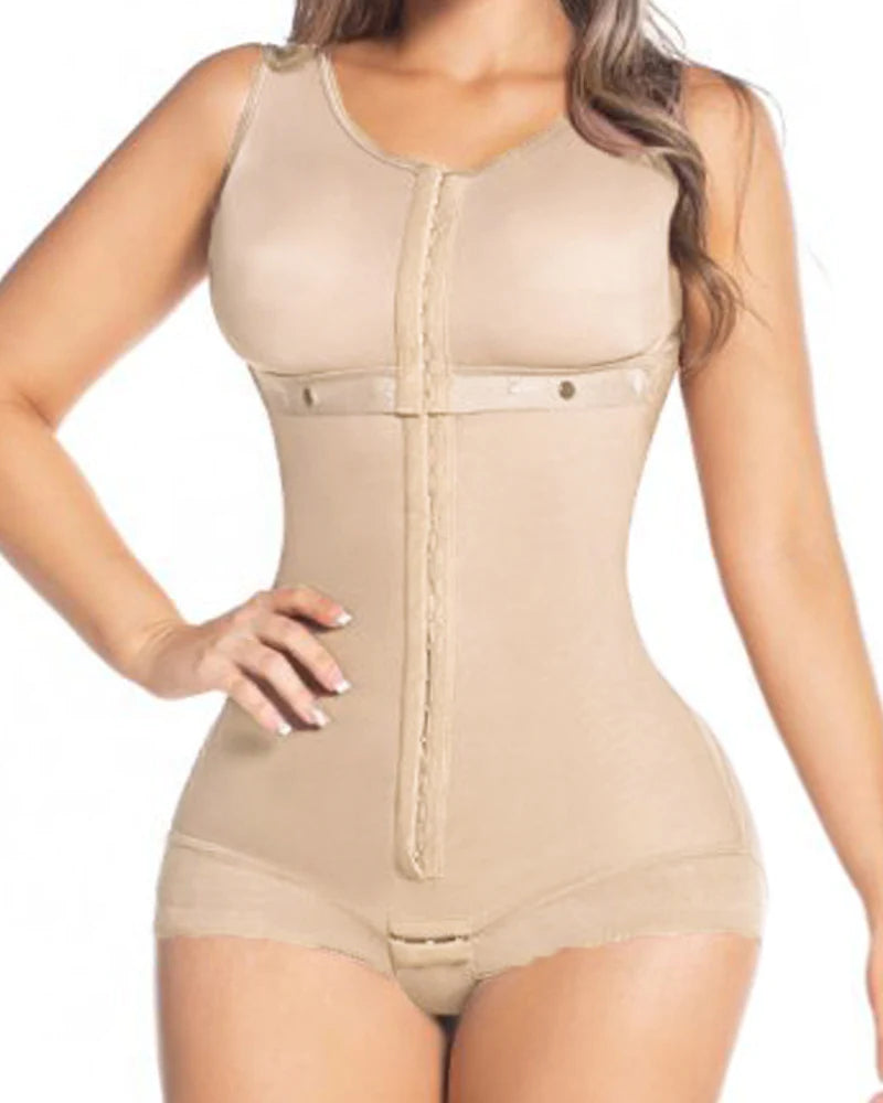High Compression Full Body Shapewear Bodysuit with Hook and Eye Closure for Tummy Control and Bust Support-5