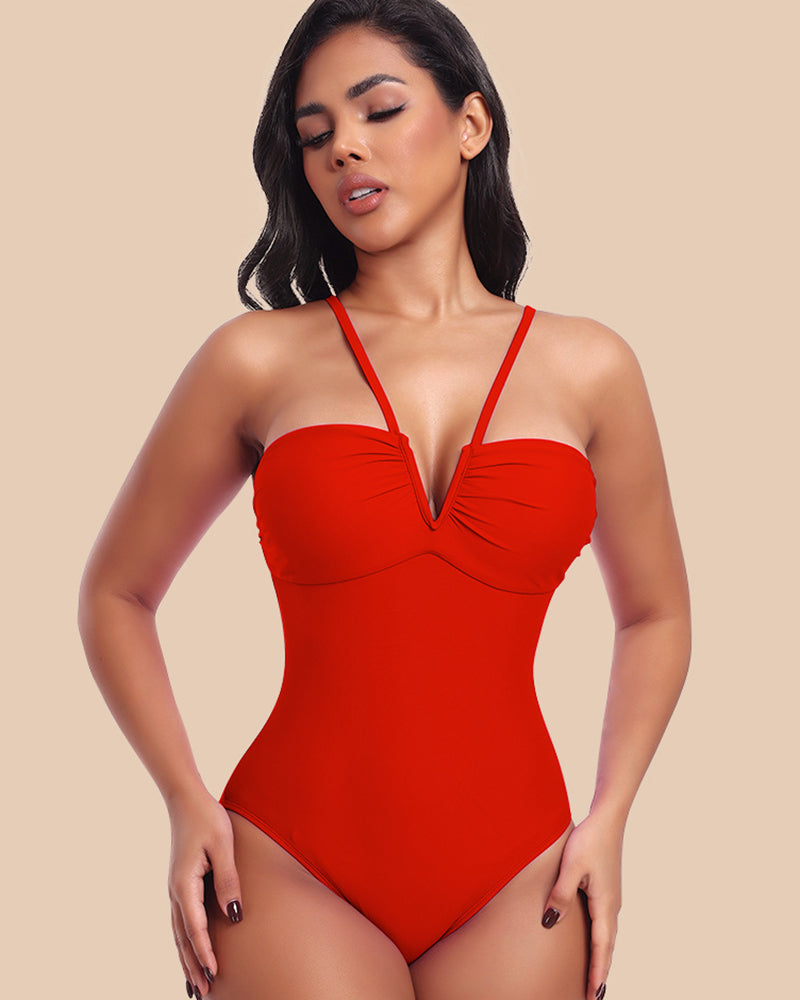 Variant image for Elegant Halter Neck One Piece Swimsuit with Tummy Control and V-Shaped Cut for Flattering Fit-7