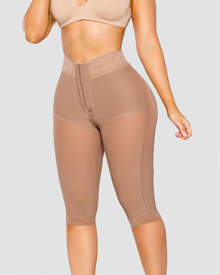 Variant image for High Waisted Shaping Knee Long Pants with Tummy Control and Zipper Crotch Design - Cotton Blend, Adjustable Fit, Seamless Comfort-8