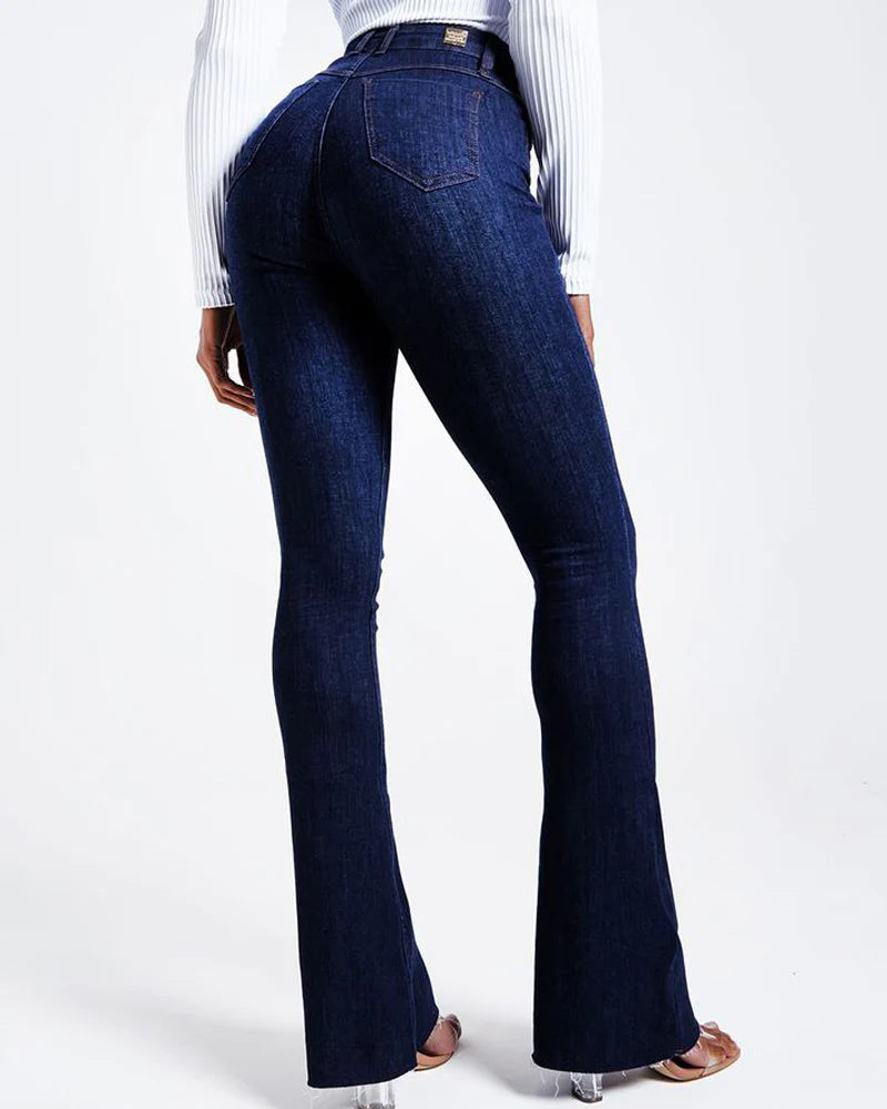 High Waist Dark Blue Butt Lifting Skinny Flare Jeans for Women – Stretchy and Comfortable Fit-5
