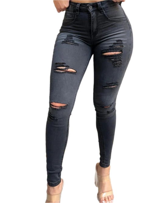 Variant image for Ripped Skinny Jeans for Women – Ultra Stretch Butt Lifter with High Waist and Distressed Design-1