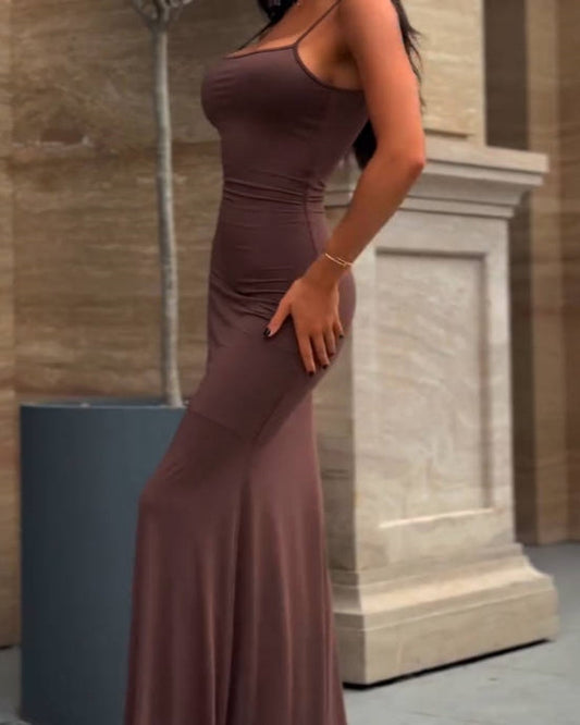 Slim Fit Maxi Dress for Women – Elegant Sleeveless Spaghetti Strap Long Dress for Casual Summer Outings-1