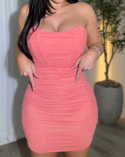 Variant image for Strapless Ruched Bodycon Mini Dress for Women – Elegant Pleated Design, Comfortable Fit, Available in S-XL-9