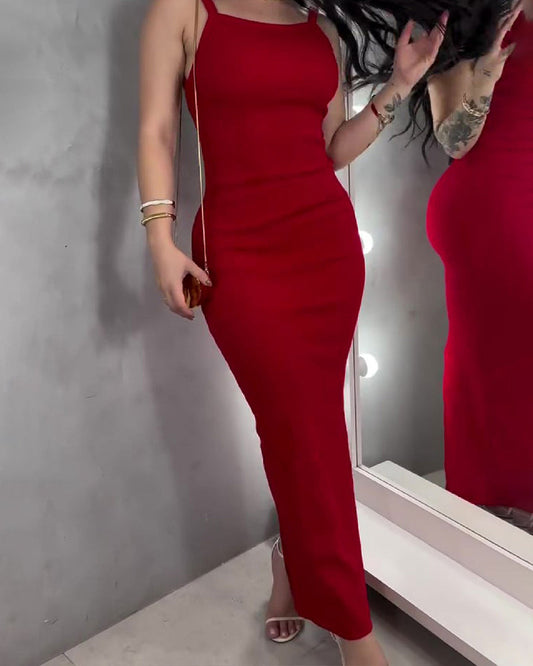 Elegant Backless Bodycon Maxi Dress with Hip Zipper – Perfect for Formal Events and Cocktail Parties-2