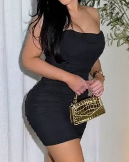 Strapless Ruched Bodycon Mini Dress for Women – Elegant Pleated Design, Comfortable Fit, Available in S-XL-4